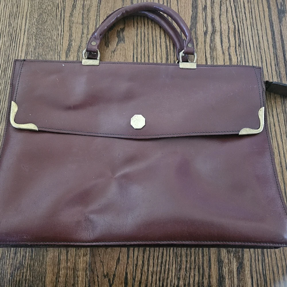 Leather Briefcase Bag in Deep Burgundy